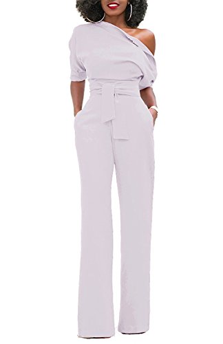 Minetom Damen Frauen Sexy One-Shoulder Feste Overalls Breites Bein Lange Strampler Hose mit Gürtel Elegant Hohe Taille Jumpsuit Rompers Weiß DE 38 Minetom Damen Frauen Sexy One-Shoulder Feste Overalls Breites Bein Lange Strampler Hose mit Gürtel Elegant Hohe Taille Jumpsuit Rompers Weiß DE 38 von Minetom