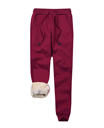 Minetom Damen Frauen Warme Gefüttert Jogginghose Kordelzug Sportlich Jogger Fleece Hosen Winter Stretch Sporthose Trainingshose mit Taschen A Rot L von Minetom