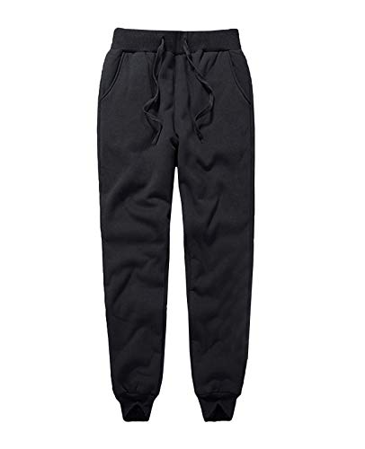 Minetom Damen Frauen Warme Gefüttert Jogginghose Kordelzug Sportlich Jogger Fleece Hosen Winter Stretch Sporthose Trainingshose mit Taschen B Schwarz L von Minetom