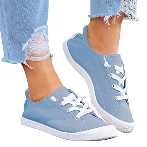 Minetom Damen Freizeit Studenten Segeltuchschuhe Flache Schuhe Schnüren Atmungsaktiv Sport Schuhe Spitzen Up Plateauschuhe B Hellblau 40 EU von Minetom