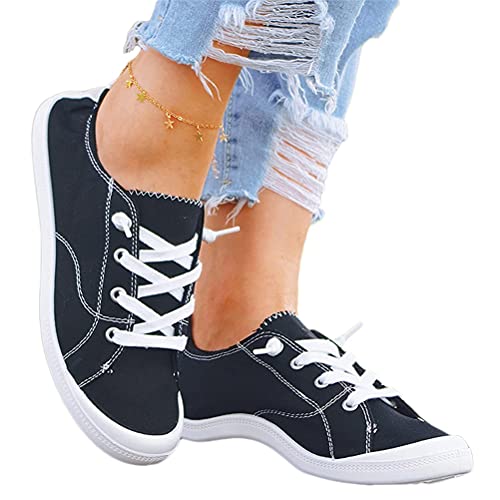 Minetom Damen Freizeit Studenten Segeltuchschuhe Flache Schuhe Schnüren Atmungsaktiv Sport Schuhe Spitzen Up Plateauschuhe B Schwarz 39 EU von Minetom