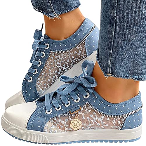 Minetom Damen Freizeit Studenten Segeltuchschuhe Plattform Schuhe Schnüren Atmungsaktiv Sport Schuhe Spitzen Up Plateauschuhe C Blau 38 EU von Minetom