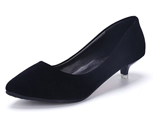 Minetom Damen Frühling Kitten Heel Spitz Pumps Basic Wildleder Work Geschlossene Pump Schuhe Schwarz EU 40 von Minetom