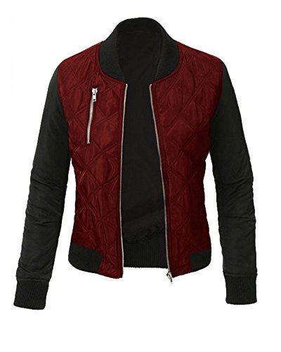 Minetom Damen Frühlings Mode Stylisch Jacke Kunstleder Tops Coat Reißverschluss Bomberjacke Bikerjacke Motorradjacke Weinrot DE 48 von Minetom