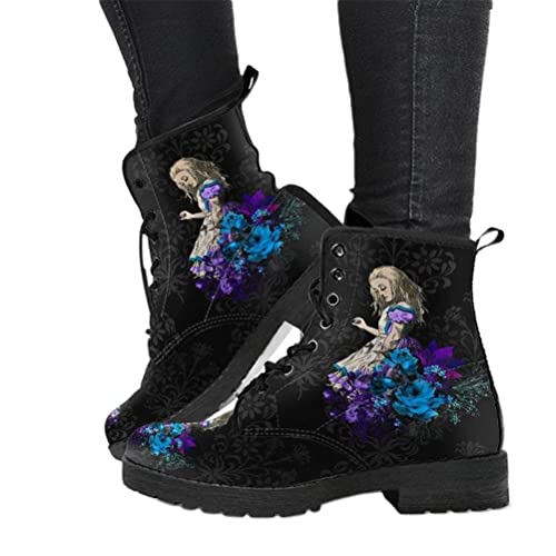 Minetom Damen Gothic Chelsea Boots Frauen Punk Stiefeletten Biker Boots Winter Knöchel Stiefel Mit Blockabsatz Gotisch Drucken Kurze Stiefel A Blau 37 EU von Minetom