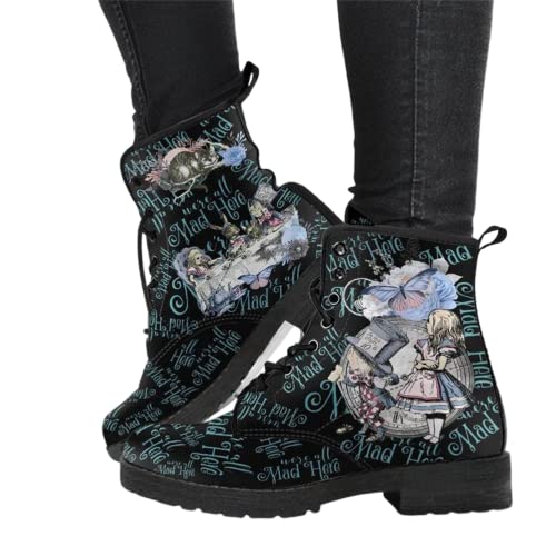 Minetom Damen Gothic Chelsea Boots Frauen Punk Stiefeletten Biker Boots Winter Knöchel Stiefel Mit Blockabsatz Gotisch Drucken Kurze Stiefel A2 Schwarz 40 EU von Minetom