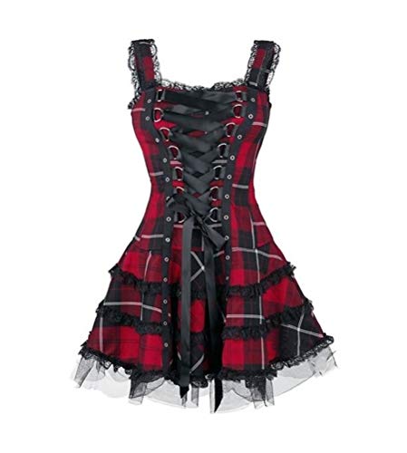 Minetom Damen Gothic Kleid Kariertes Schnüren Minikleid Strap Kleid Street Punk Cosplay Kleid Steampunk Vintage Rockabilly Kleid Rot M Minetom Damen Gothic Kleid Kariertes Schnüren Minikleid Strap Kleid Street Punk Cosplay Kleid Steampunk Vintage Rockabilly Kleid Rot M von Minetom