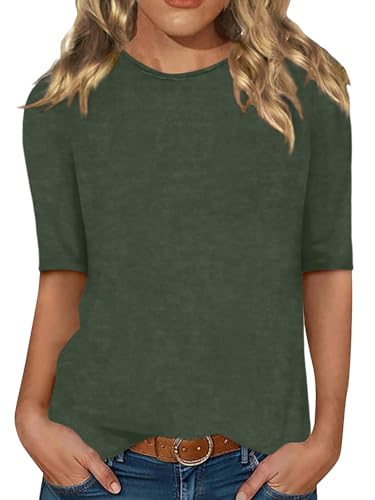 Minetom Damen Halbarm T-Shirt Rundhals Sommer Tshirt Leichte Einfarbig Oberteil Basic Tops A Grün XXL von Minetom