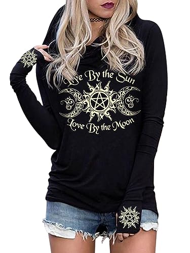 Minetom Damen Halloween Schädel Hoodie Gedruckt Kapuzenpullover Lange Ärmel Gothic Hiphop Hoodies Sweatshirt Mit Kapuze Tops Bluse A Schwarz 03 XXL von Minetom