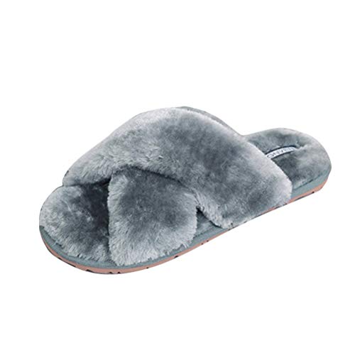 Minetom Damen Hausschuhe Plüsch Pantoffeln Warme rutschfeste Flache Flip Flop Bequeme Filzhausschuhe Für Damen B Grau 38/39 EU von Minetom