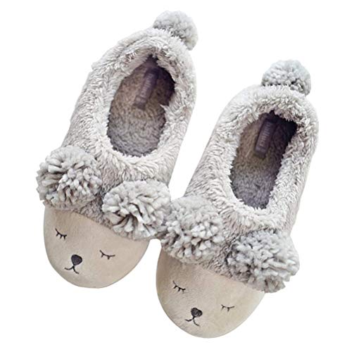 Minetom Damen Hausschuhe Winter Baumwolle Pantoffeln Plüsch Wärme Weiche Cute Tiere Hausschuhe Kuschelige Home rutschfeste Slippers 02 Der Schaf Grau 38-39 EU von Minetom