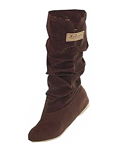 Minetom Damen Herbst Winter Beiläufig Flache Schuhe Knie Stiefel Slouchy Schneestiefel Süß Lange Stiefel Braun 34 EU von Minetom