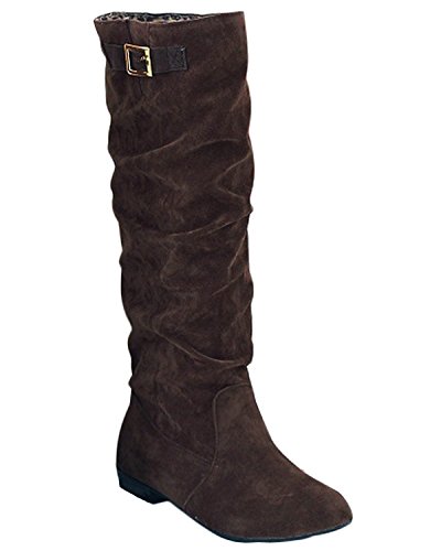 Minetom Damen Herbst Winter Stiefel Winterstiefel Langschaftstiefel Warm Schuhe Blockabsatz Outdoor Schuhe Braun EU 44 von Minetom