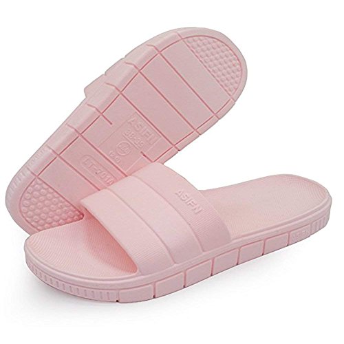 Minetom Damen Herren Dusch Badeschuhe Unisex Sommer Flip Flop Zehentrenner rutschfest Pantoffeln Sandalen Badezimmer Flache Flats Slippers A Rosa (Damen) EU 36-37 von Minetom