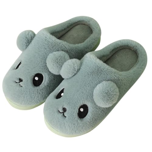 Minetom Damen Herren Hausschuhe Winter Warm Plüsch Katze Hausschuhe Unisex Weich Bequem Pantoffeln Slippers Flache Schuhe E Grün 39/40 EU von Minetom