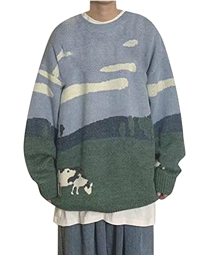 Minetom Damen Herren Strickpullover Oversize Rundhals Langarm Farbblock Strickpulli Teenager Mädchen Pullover Retro Winter Mode Pullover Oberteile Tops C Grau L von Minetom