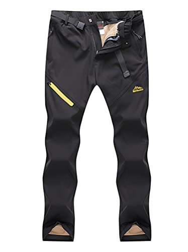 Minetom Damen Herren Wanderhose Outdoorhose Wasserdicht Softshellhose Winddicht Warm Plüsch Gefüttert Winterhose Skifahren Schnelltrocknende Trekkinghose Herren Schwarz XL von Minetom