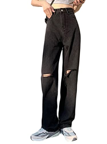 Minetom Damen High Waist Jeans Stretch Jeanshose Zerrissen Destroyed Loose Fit Jeanshose Boyfriend Denim Gerade Hose Q Schwarz XS Minetom Damen High Waist Jeans Stretch Jeanshose Zerrissen Destroyed Loose Fit Jeanshose Boyfriend Denim Gerade Hose Q Schwarz XS von Minetom