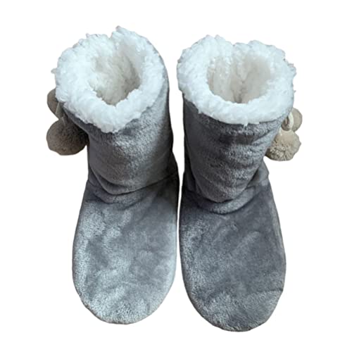 Minetom Damen Hohe Hausschuhe Warm Hausstiefel Winter Hüttenstiefel Plüsch Dick Hüttenschuhen Unisex Winterhausschuhe Kuschelig Pantoffeln rutschfest Slipper Stiefel Schuhe A Grau 35/38 EU von Minetom