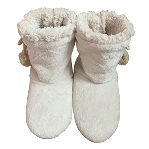 Minetom Damen Hohe Hausschuhe Warm Hausstiefel Winter Hüttenstiefel Plüsch Dick Hüttenschuhen Unisex Winterhausschuhe Kuschelig Pantoffeln rutschfest Slipper Stiefel Schuhe A Weiß 35/38 EU von Minetom