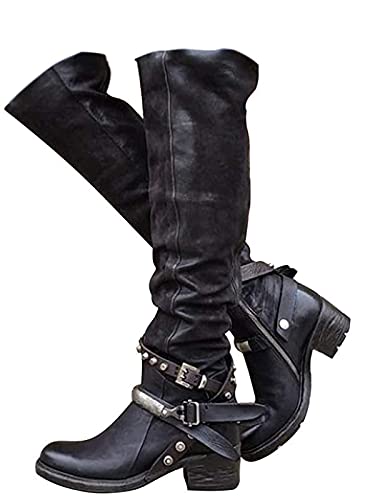 Minetom Damen Hohe Stiefel Winter Schuhe mit Absatz Langschaft Overknee Stiefel Kniehohe High Heels Lang Boots Schwarz 39 EU von Minetom