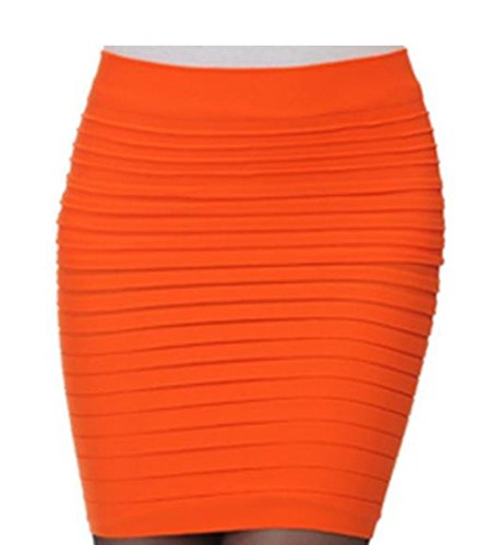 Minetom Damen Hohe Taille Kurz Rock Business Pencil Kleid Stretch Bleistiftrock Knielang Mini Skirt Orange One Size von Minetom