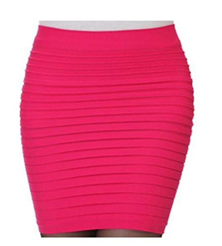 Minetom Damen Hohe Taille Kurz Rock Business Pencil Kleid Stretch Bleistiftrock Knielang Mini Skirt Rose One Size von Minetom