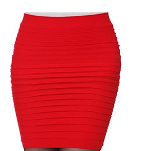 Minetom Damen Hohe Taille Kurz Rock Business Pencil Kleid Stretch Bleistiftrock Knielang Mini Skirt Rot One Size von Minetom