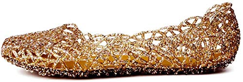 Minetom Damen Hohl Flach Gelee Sandalen Bird-Nest Ballett Weich Plastik Schuh (Eu35 - Eu40) Gold EU 40 von Minetom