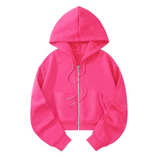 Minetom Damen Hooded Full-Zip Sweatjacke Sweatshirt Hoodie Mit Reissverschluss Cropped Crop Top Kapuzenpullover Kurz Kapuzenjacke A Rosa S von Minetom