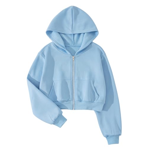 Minetom Damen Hooded Full-Zip Sweatjacke Sweatshirt Hoodie Mit Reissverschluss Cropped Crop Top Kapuzenpullover Kurz Kapuzenjacke B Blau XL von Minetom