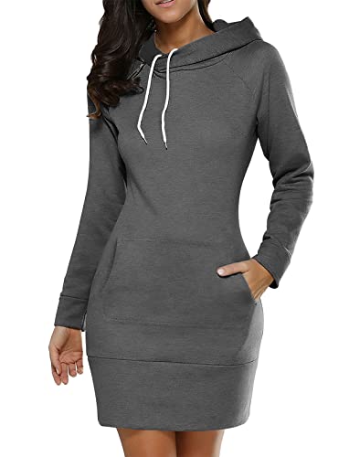 Minetom Damen Hoodie Kleid Oversize Pullover Mit Kapuze Sweatshirtkleid Lang Maxi Winter Herbst Mini Kleider Langarm Lange Kapuzenpulli Jumper Pulli A Dunkelgrau XXL-z von Minetom