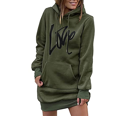 Minetom Damen Hoodie Kleid Pullover Langarm Buchstabenmuster Sweatshirts Kapuzenpullover Tops Herbst Mini Kleid B Armeegrün 44 Minetom Damen Hoodie Kleid Pullover Langarm Buchstabenmuster Sweatshirts Kapuzenpullover Tops Herbst Mini Kleid B Armeegrün 44 von Minetom