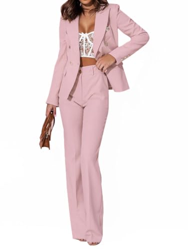 Minetom Damen Hosenanzug Elegant Business Anzug Set Revers Büro Langarm Anzugjacke Blazer Hose 2-teilig Anzug Zweiteiler Slim Fit Festlich Streetwear A Rosa XS Minetom Damen Hosenanzug Elegant Business Anzug Set Revers Büro Langarm Anzugjacke Blazer Hose 2-teilig Anzug Zweiteiler Slim Fit Festlich Streetwear A Rosa XS von Minetom