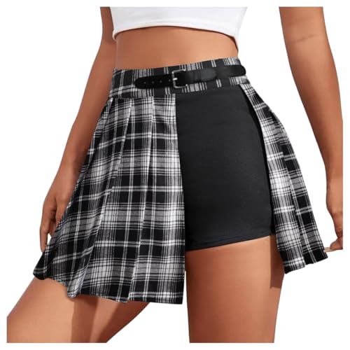 Minetom Damen Hosenrock Kurze Hose Culottes Hosen Minirock Asymmetrisch Röcke Mit Schnalle Gothic Faltenrock Rave Outfit Rock Cargo Hosenrock A Grau M von Minetom