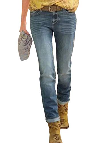 Minetom Damen Jeans Bootcut Jeanshose Mit Mittlere Taille Lange Stretch Slim Fit Hose Retro Straight Denim Hose B Blau XL von Minetom