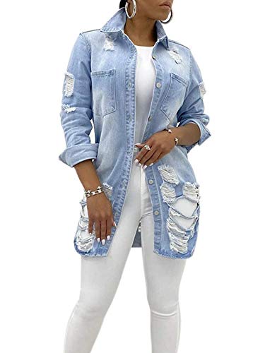 Minetom Damen Jeans Denim Jacke Blouson Übergangsjacke Mantel Outwear Trenchcoat Frühling Lange Cut Out OversizeJacke Jacken C Hellblau 44 Minetom Damen Jeans Denim Jacke Blouson Übergangsjacke Mantel Outwear Trenchcoat Frühling Lange Cut Out OversizeJacke Jacken C Hellblau 44 von Minetom