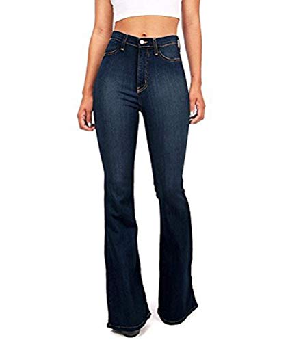 Minetom Damen Jeans Elegant Stretch Skinny Schlaghose Jeanshose Bootcut Hose Hoher Bund Weites Bein Retro Denim Pants Z3 Dunkelblau XL von Minetom