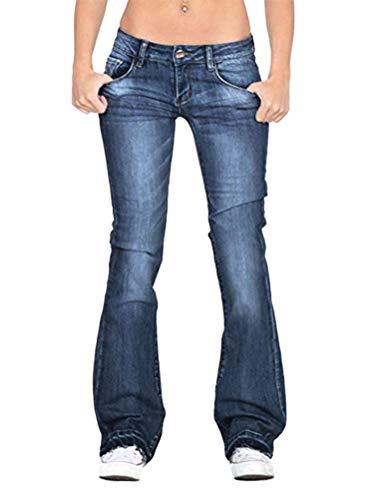 Minetom Damen Jeans Hose Retro Skinny Schlaghosen Jeanshose Boyfriend Damenjeans Casual Lange Mode Denim Hose A Dunkelblau 25W/40L von Minetom