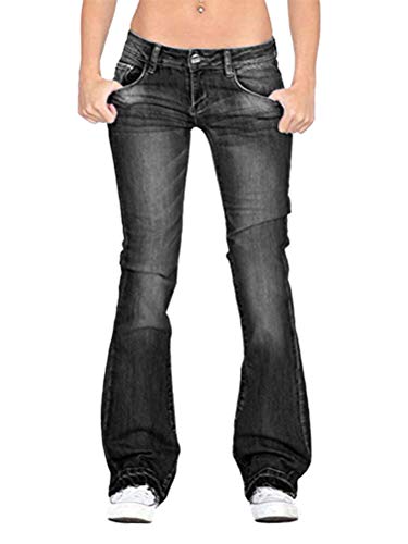 Minetom Damen Jeans Hose Retro Skinny Schlaghosen Jeanshose Boyfriend Damenjeans Casual Lange Mode Denim Hose A Schwarz 25W/40L von Minetom