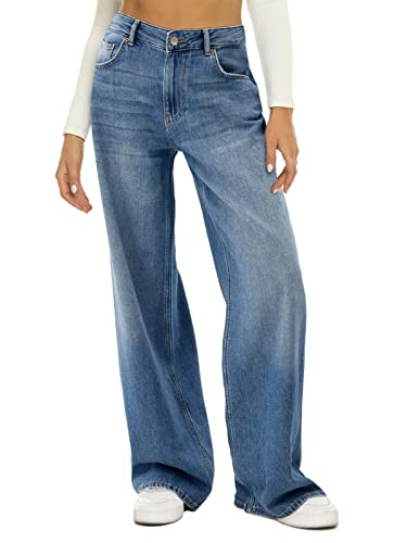 Minetom Damen Jeanshosen Cargohose Multi Taschen Vintage Gerade Hosen Bequem Arbeitshose Einfarbig Jogginghose Outdoorhosen J Blau M von Minetom