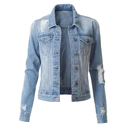 Minetom Damen Jeansjacke Umlegekragen Zerrissene Destroyed Kurz Trucker Jacket Denim Knopf Jacket Übergangsjacke Streetwear A Hellblau XS Minetom Damen Jeansjacke Umlegekragen Zerrissene Destroyed Kurz Trucker Jacket Denim Knopf Jacket Übergangsjacke Streetwear A Hellblau XS von Minetom