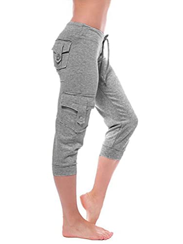 Minetom Damen Jogginghose Yoga Hose Mit Taschen Kordelzug Sporthose Frauen Sweatpants Elastischer Bund Freizeithose A Grau S von Minetom