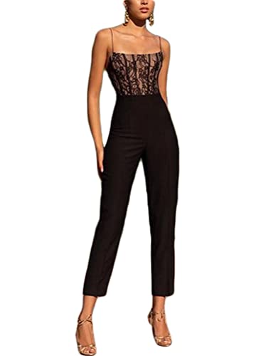 Minetom Damen Jumpsuit Elegant Ärmellos Schulterfrei Trägerlos Cocktail Party Festlich Overalls Hosenanzug Playsuit Lang Romper E Schwarz L von Minetom