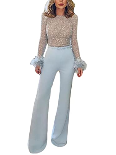 Minetom Damen Jumpsuit Elegant Langarm Patchwork Hohe Taille Cocktail Party Festlich Overalls Hosenanzug Playsuit Lang Romper mit Gürtel A Blau M Minetom Damen Jumpsuit Elegant Langarm Patchwork Hohe Taille Cocktail Party Festlich Overalls Hosenanzug Playsuit Lang Romper mit Gürtel A Blau M von Minetom