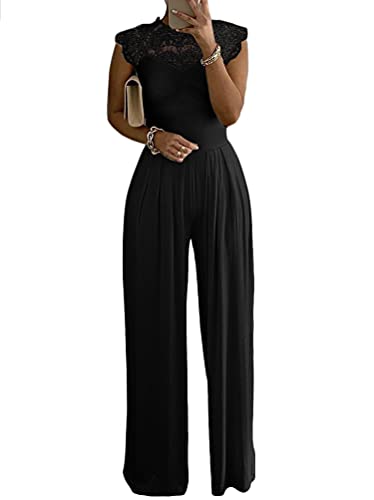 Minetom Damen Jumpsuit Elegant Spitzen Patchwork Cocktail Party Overalls Hosenanzug Playsuit Lang Romper A Schwarz L von Minetom