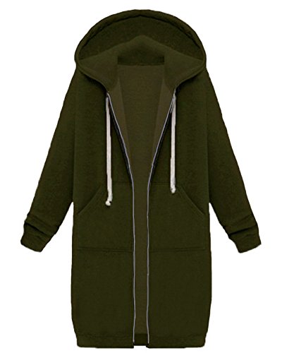 Minetom Damen Kapuzenpullover Lang Kapuzenjacke Hoodie Sweatshirt Mantel mit reißverschluss Dunkelgrün DE 36 von Minetom