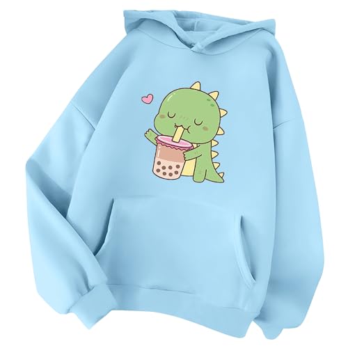 Minetom Damen Kapuzenpullover Langarm Hoodie Kawaii Dinosaurier Hoodies Pulli Teenager Mädchen Mode Casual Sweatshirt Herbst Winter Warme Oberteile mit Kapuze Kordel und Taschen A Blau XXL von Minetom