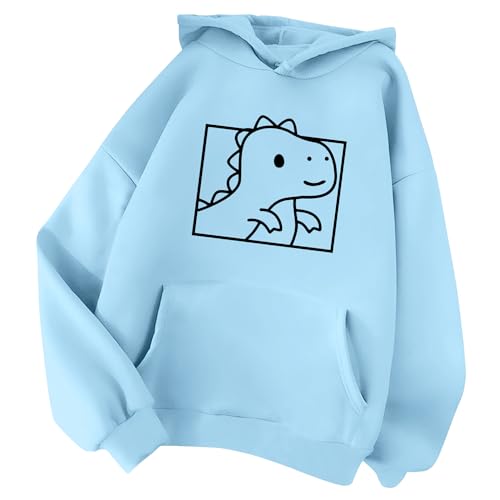 Minetom Damen Kapuzenpullover Langarm Hoodie Kawaii Dinosaurier Hoodies Pulli Teenager Mädchen Mode Casual Sweatshirt Herbst Winter Warme Oberteile mit Kapuze Kordel und Taschen E Blau M von Minetom