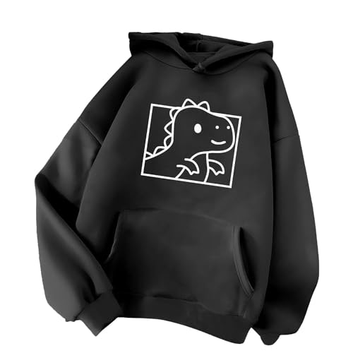 Minetom Damen Kapuzenpullover Langarm Hoodie Kawaii Dinosaurier Hoodies Pulli Teenager Mädchen Mode Casual Sweatshirt Herbst Winter Warme Oberteile mit Kapuze Kordel und Taschen E Schwarz M von Minetom